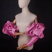 玫色粉缎布泡泡袖 新娘手套 臂袖 婚纱礼服手套影楼拍照造型长款 手袖