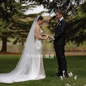 白色长层双层拖尾婚纱头纱婚礼旅拍素纱遮面款 拍照造型款 新娘头纱