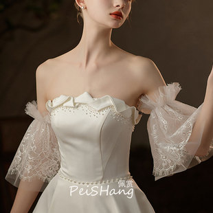 新娘婚纱手袖短款蕾丝抹胸婚纱礼服配饰遮手臂袖子臂袖拍照造型款