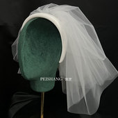 新娘头纱网纱短款 蓬蓬头纱遮面款 素纱婚纱领证登记小头纱拍照造型