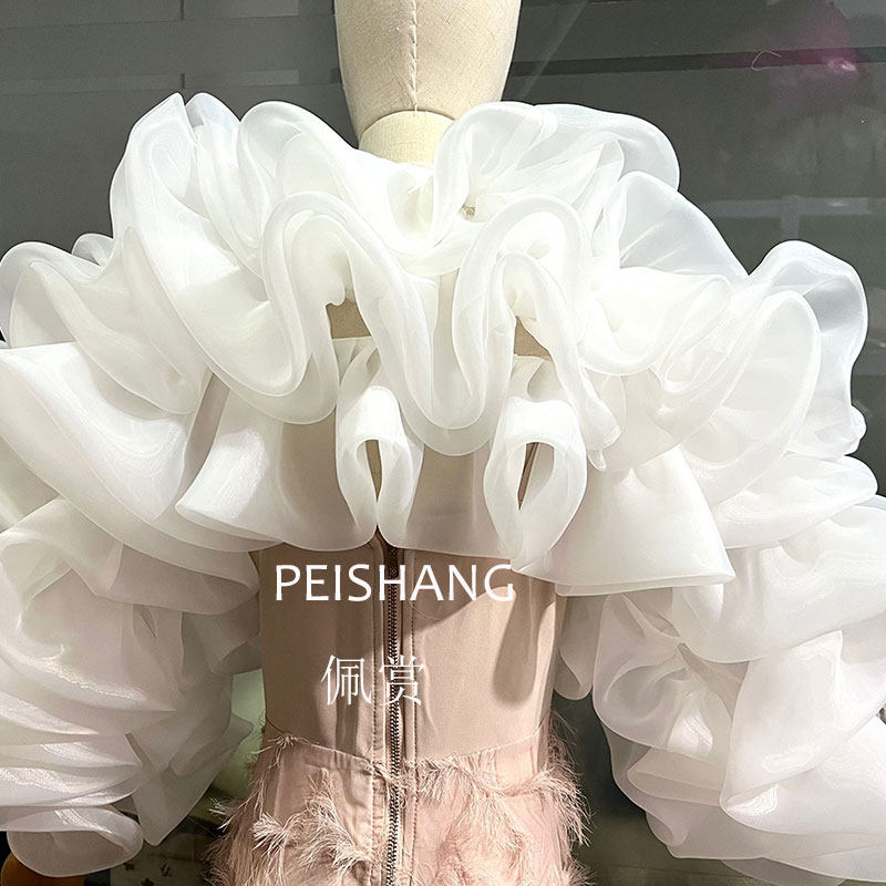 신부 목도리 흰색 거즈 스타일 연꽃 잎 주름 사진 스타일 장갑 손 소매 작은 목도리는 색상을 사용자 정의 할 수 있습니다
