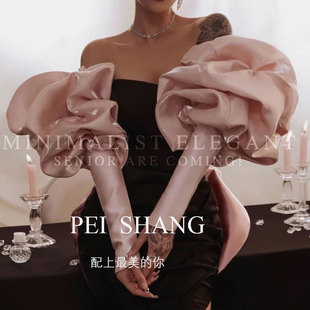 配饰 子影楼拍照造型写真遮手臂手套手袖 豆沙粉色婚纱礼服长款 袖