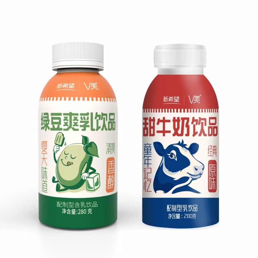 新希望v美甜牛奶淡甜味绿豆沙青柠汁饮品童年记忆280ml*15瓶整箱