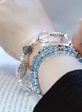 无同 微醺蓝调 露空蓝 海蓝宝925银手钏