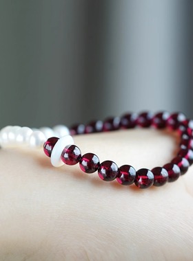 无同 白茶 国风设计石榴石珍珠单圈手钏链送礼简约