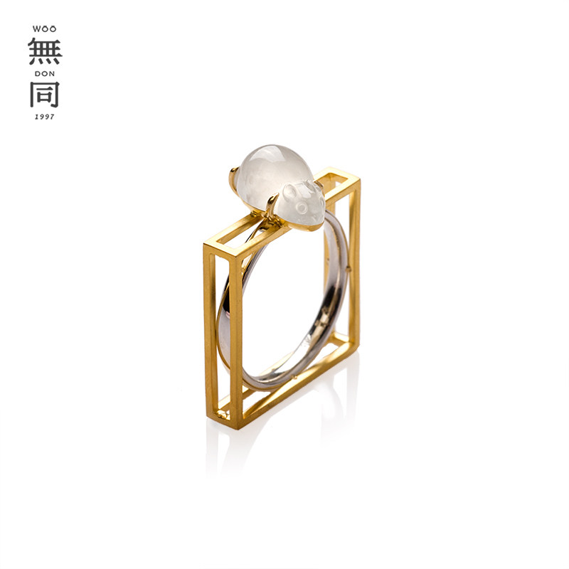 无同丨售完欣赏 圆月门k金翡翠速鼠立体方戒