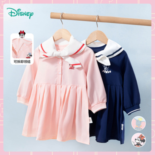 迪士尼童装女童连衣裙校园风可爱米妮小飞象淑女学院派裙子海军风