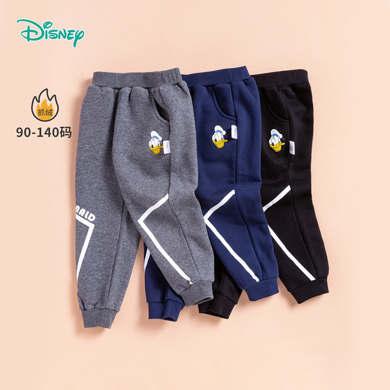 迪士尼童装男童薄绒裤子春秋冬中大童宝宝束脚裤休闲加绒长裤