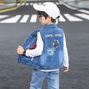 儿童奥特曼马甲秋冬时髦学生版3-6-8中小童背心上衣牛仔坎肩外套