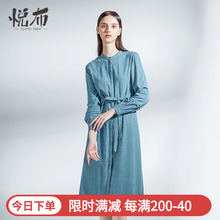 裙 2019新款 女装 衬衫 棉麻长袖 秋款 连衣裙女收腰显瘦气质长裙子秋季