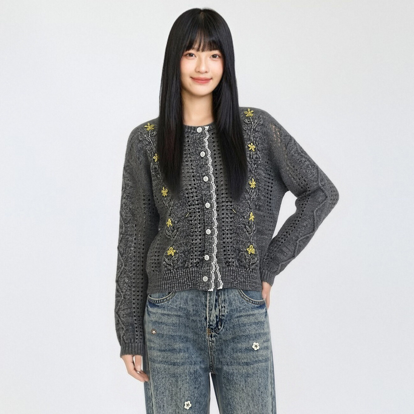 芭依璐羊毛显瘦菱格短款开衫女