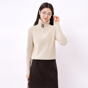芭依璐2025秋冬新款 上衣 半拉链套头毛衣女设计感宽松慵懒风针织衫