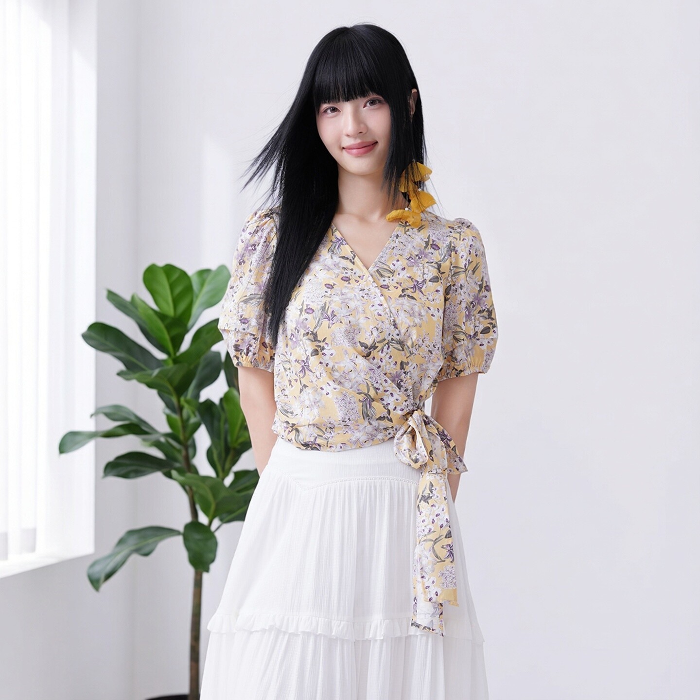 绑带短款花领芭依璐显瘦设计感