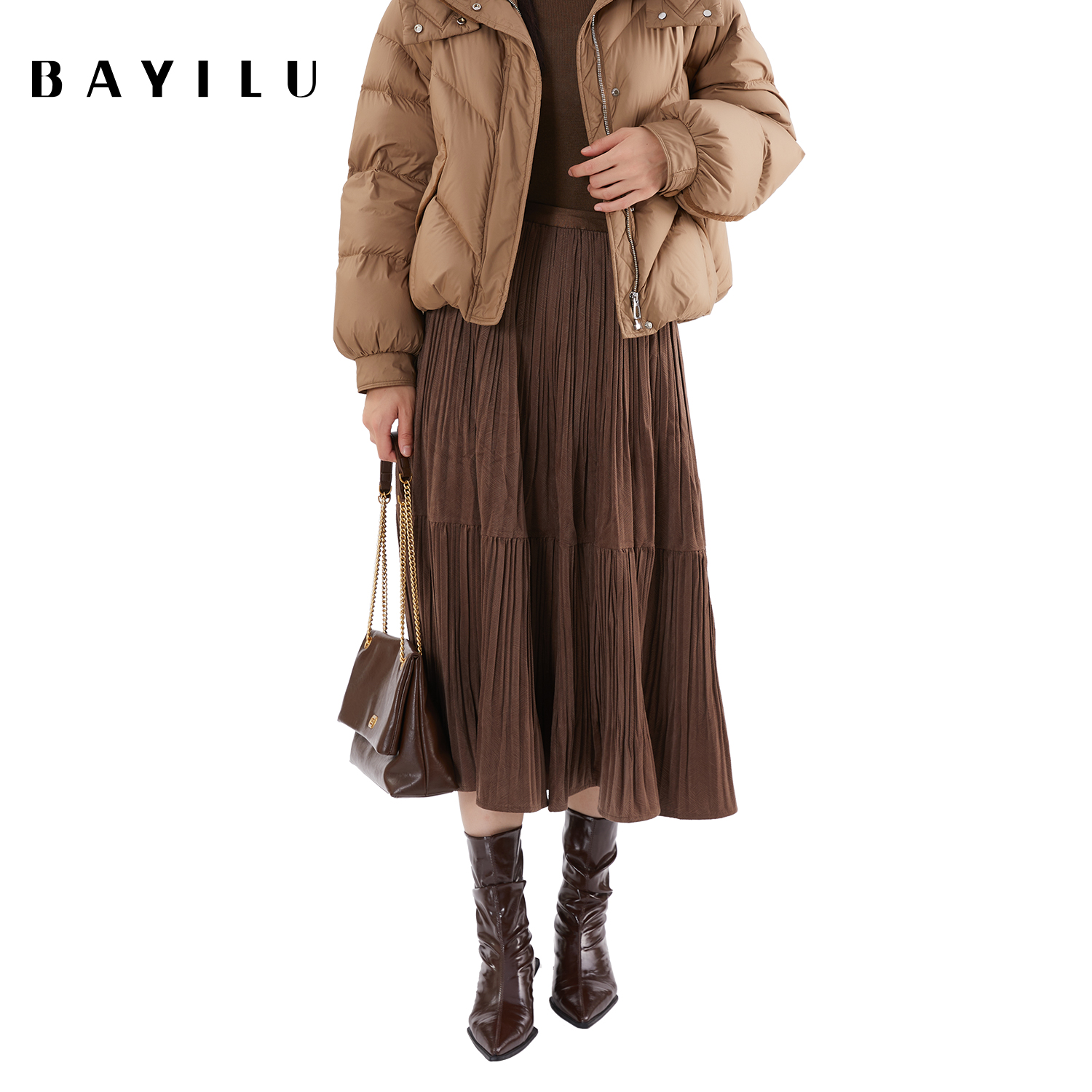 芭依璐2025冬季新款半身裙时尚宽松高腰a字裙百搭女士短裙直筒裙