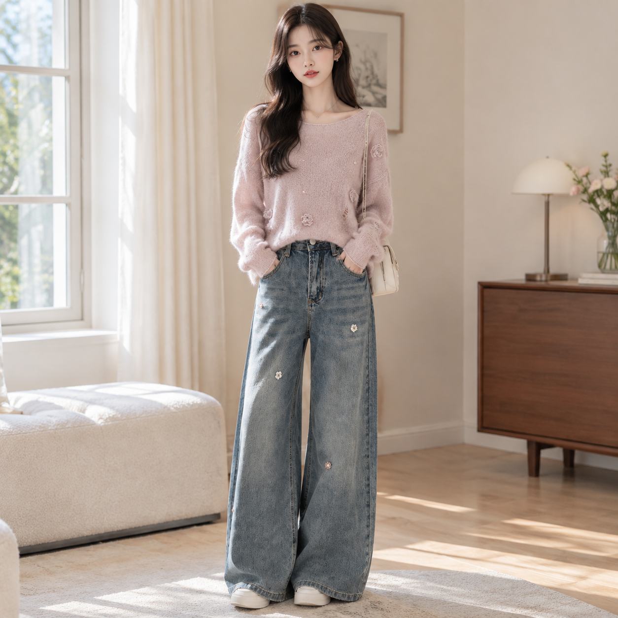 芭依璐秋装显瘦阔腿牛仔裤女长裤