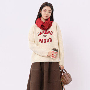 芭依璐2025秋冬新款 针织线衣围脖两件套女潮 毛衣宽松百搭字母长袖