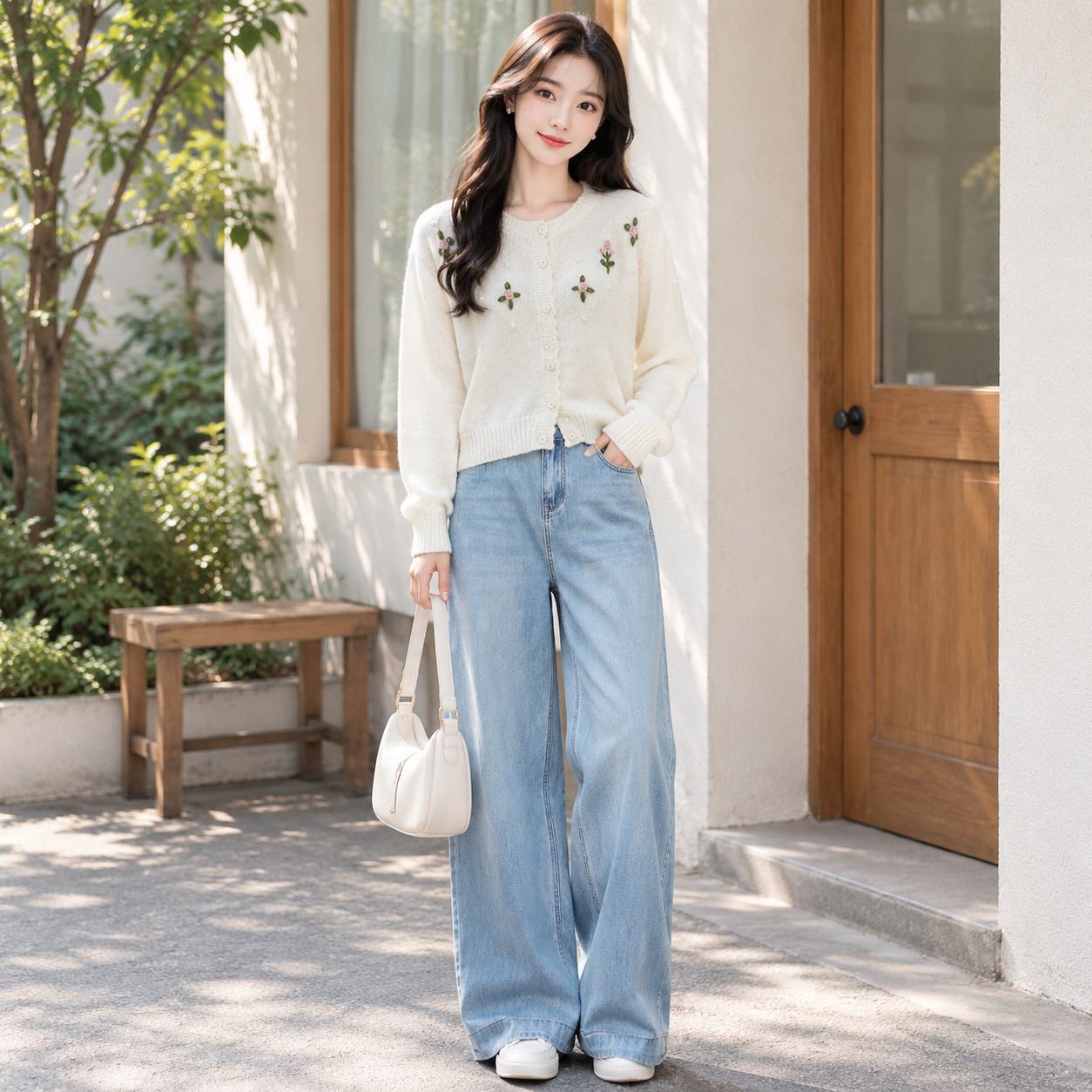 芭依璐微喇女装牛仔裤简约休闲裤
