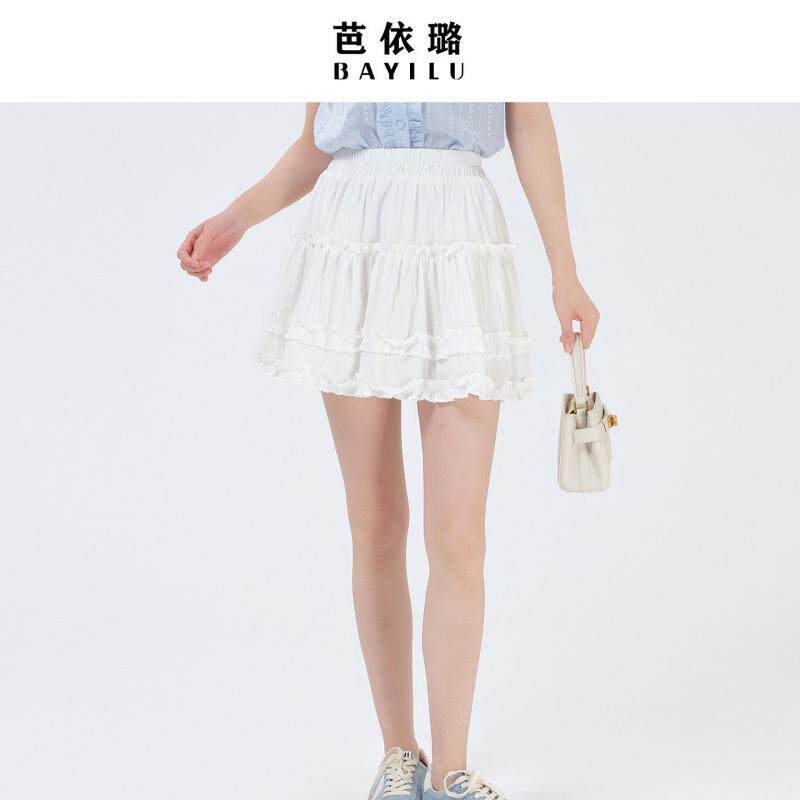 芭依璐2026夏季新款日系蕾丝拼接短款蓬蓬裙女高腰超好看半裙显瘦