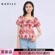 芭依璐2025夏季新款气质洋气小碎花雪纺衫女薄款衬衫衬衣短袖上衣