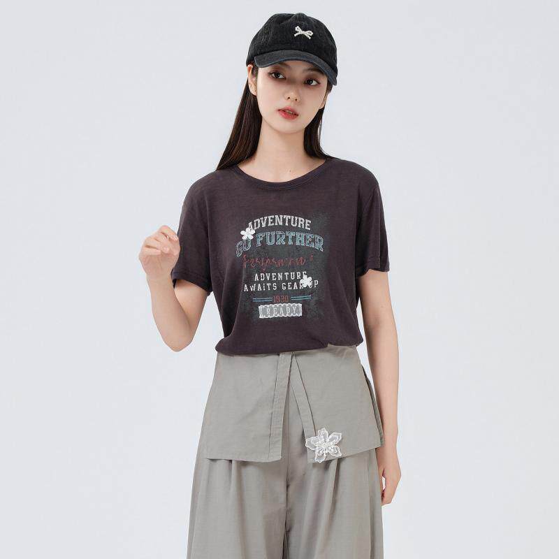 芭依璐短袖T恤女2026夏季新款印花棉质时尚简约百搭圆领上衣女装