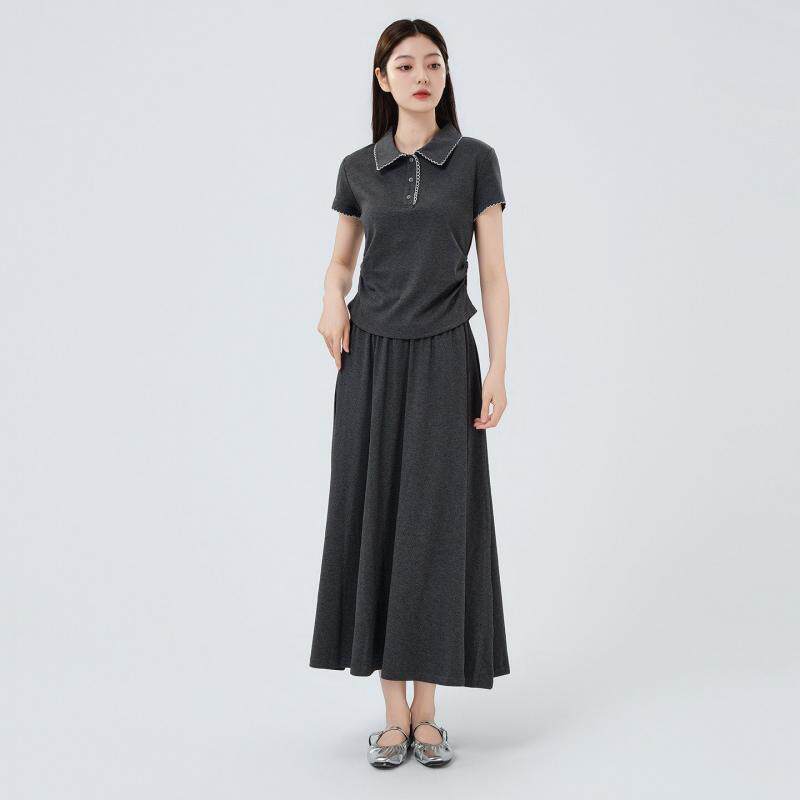 芭依璐韩系Polo领短袖+半身裙两件套女2026夏季新款显瘦遮肉套装