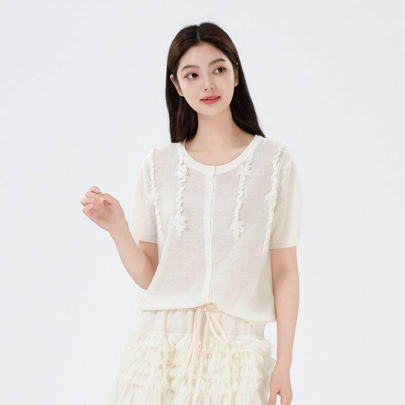 夏季设计感冰丝针织开衫外套女2026新款高级感显瘦宽松短袖上衣薄