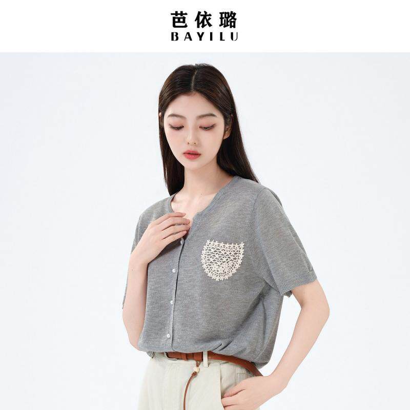洋气装饰薄款短袖针织T恤女小衫