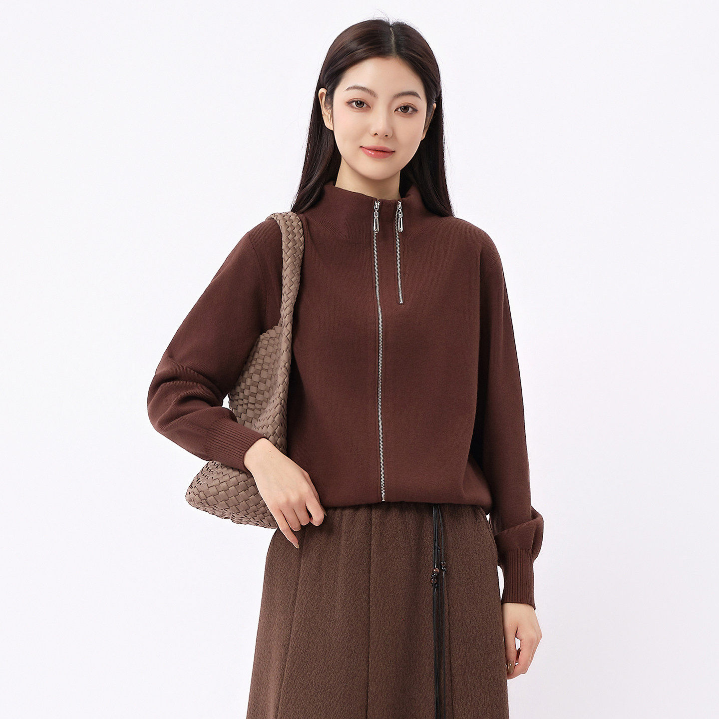 芭依璐2026早春新款时尚长袖毛衣舒适休闲百搭针织衫半高领开衫女