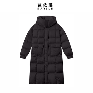 芭依璐2025冬季新款羽绒服女中长款时尚韩版连帽保暖女白鸭绒外套