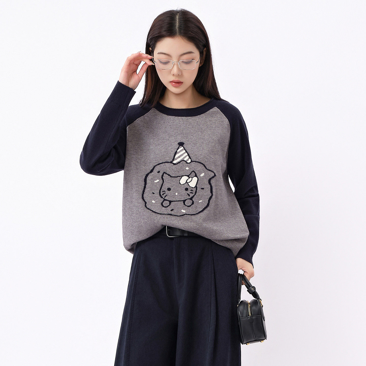 芭依璐2026新款春季新款灰色毛衣慵懒风针织打底衫长袖外穿上衣