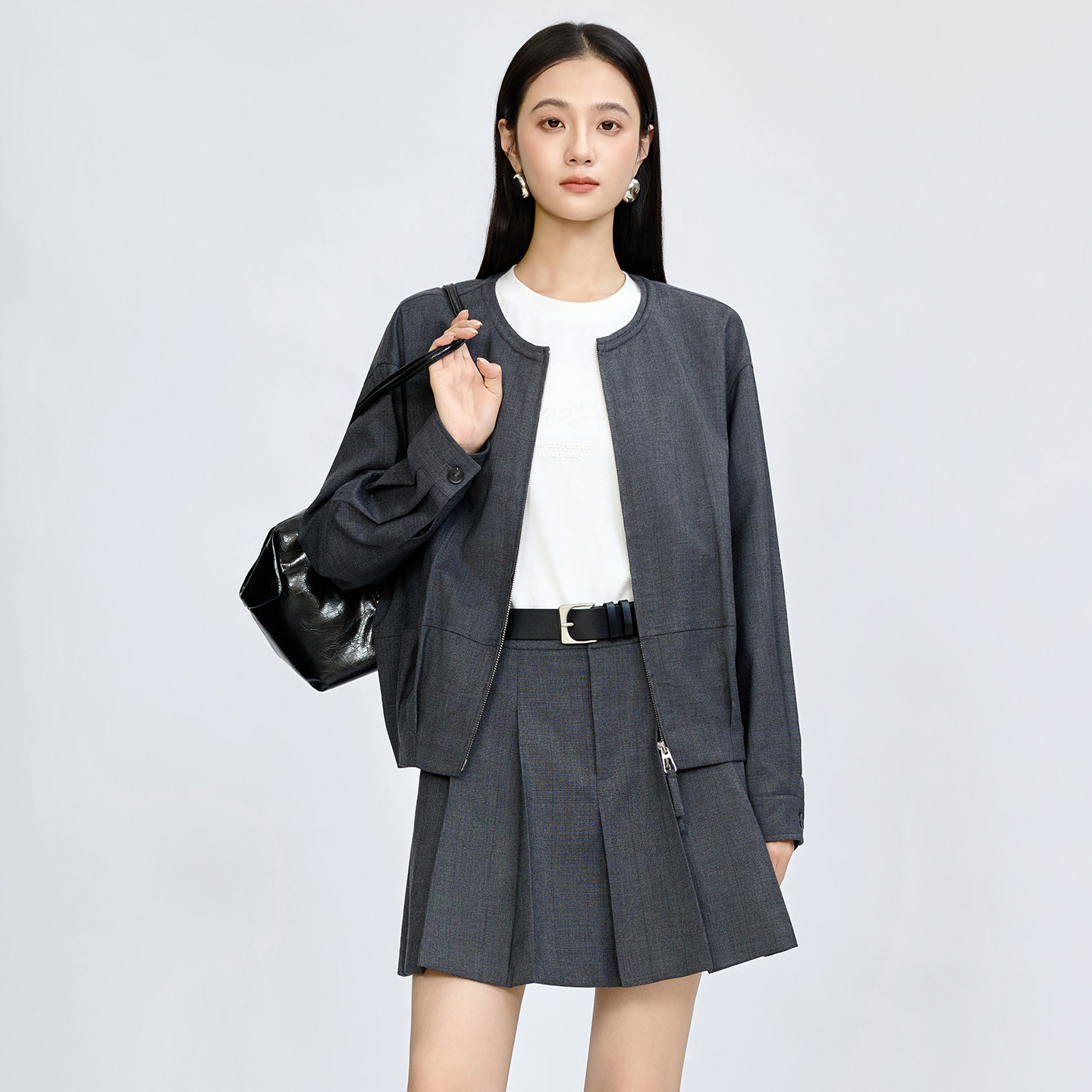 双向拉链夹克外套女短款上衣