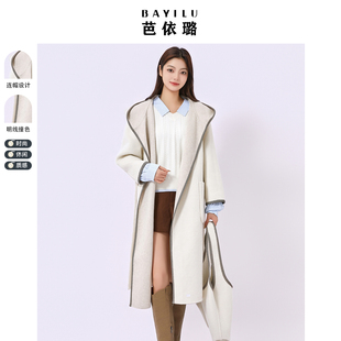 芭依璐2025早春新款高级感双面呢羊毛大衣女韩版宽松显瘦毛呢外套