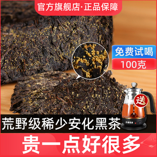 湖南安化黑茶特級天尖金花茯磚茶金茯官方旗艦店一級正品 黑茶葉