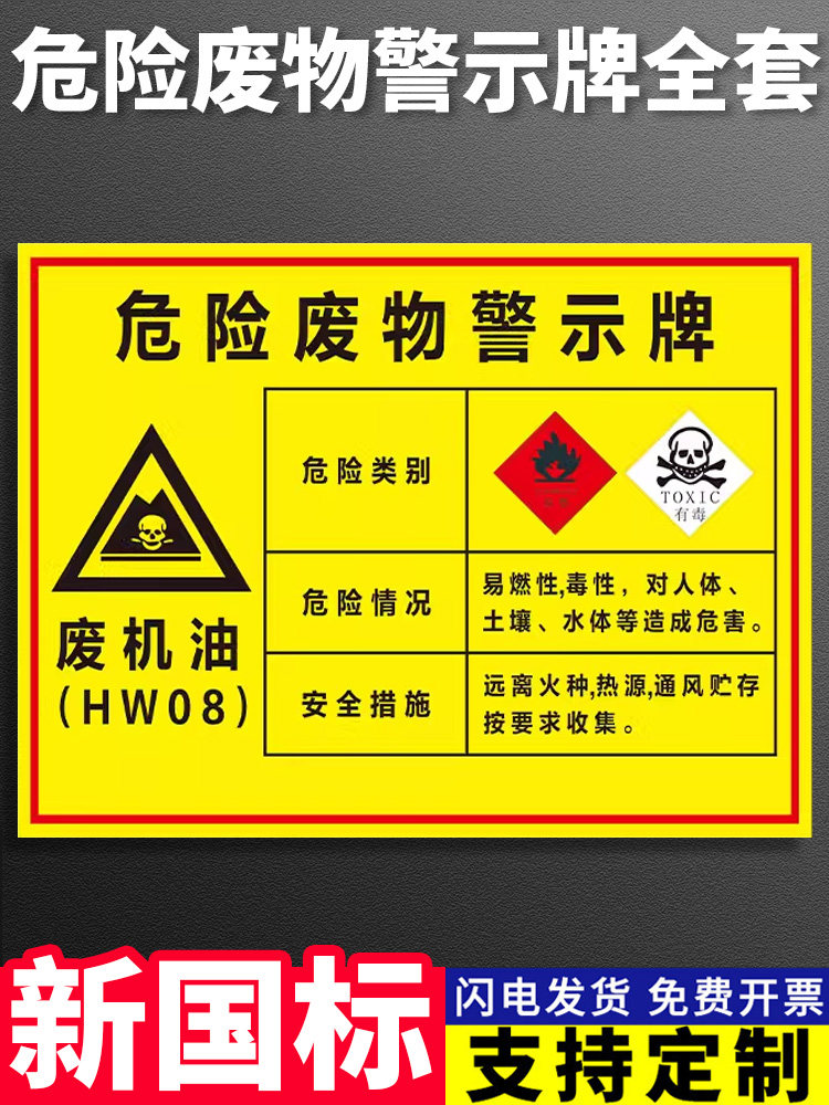 危废标识牌废机油标识牌危险废物警示牌危险品标志牌汽修危废间贴纸