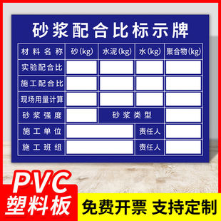 砂浆配合比标识牌建筑工地施工现场原材料提示牌混凝土水泥沙石浆配合比信息标识牌标志牌钢筋水泥砂浆信息牌