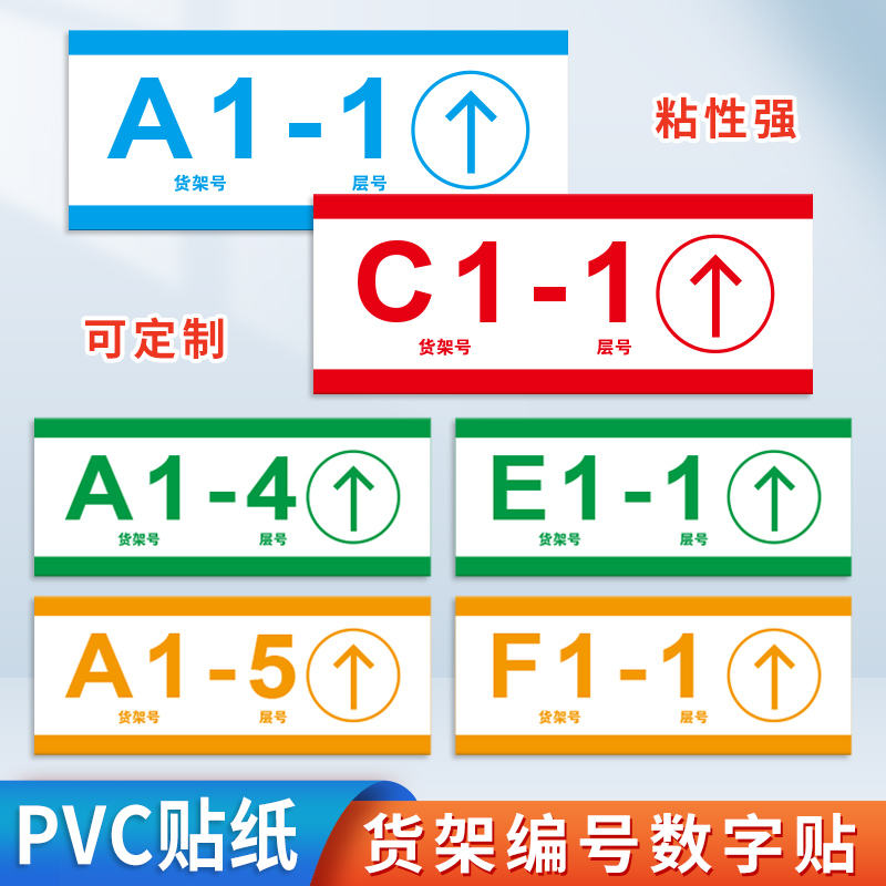 工厂仓库货架数字号码标识贴物料库位英文分区提示牌生产车间区域墙贴机器序号PVC防水标签楼层编号贴定制