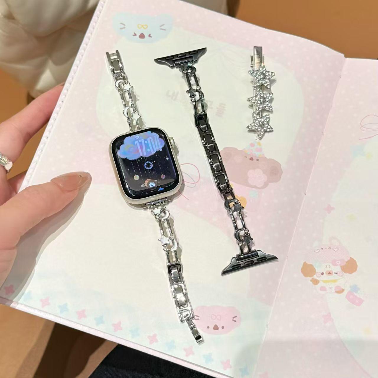 适用苹果华为滴胶星月手镯链表带