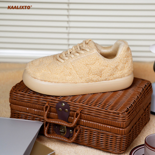 Kaalixto云朵毛绒鞋棕色情侣低帮增高星星鞋百搭秋冬加绒