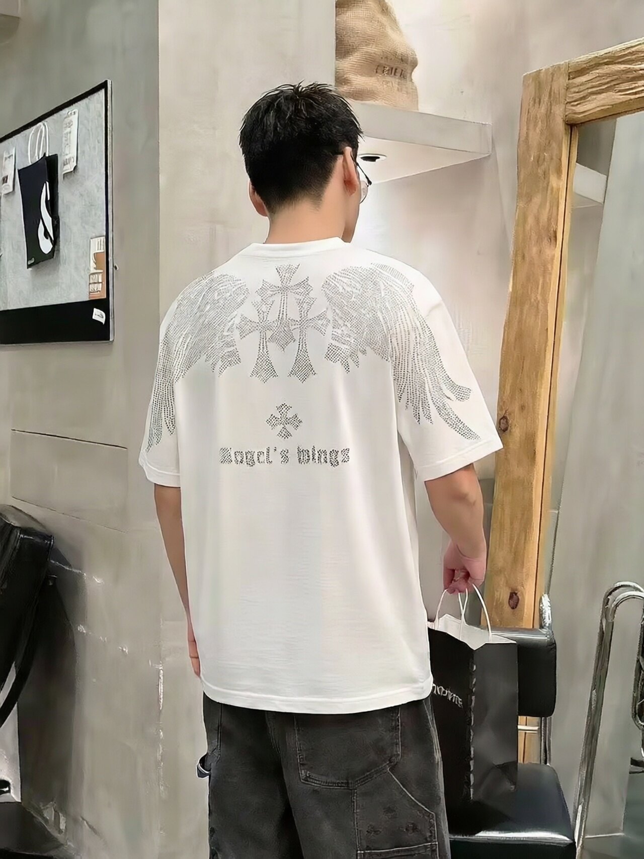 2026新款男士克翅膀罗烫钻短T恤