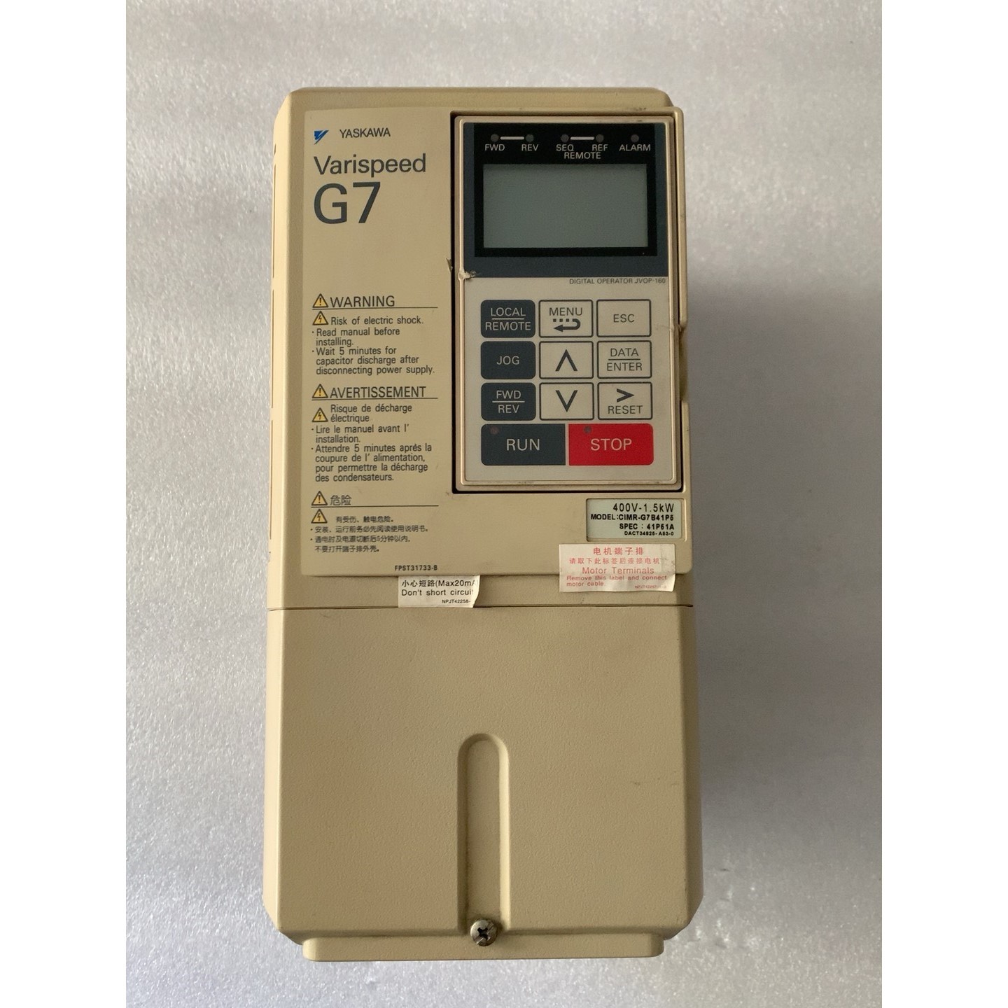 二手安川变频器CIMR-G7B41P5功能完好,保证质量,整