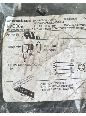 EVC089易福门ifm连接线4芯M12连接线6米,全新PU