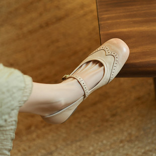 圆头平底TPR(牛筋）胶粘工艺头层猪皮浅口单鞋