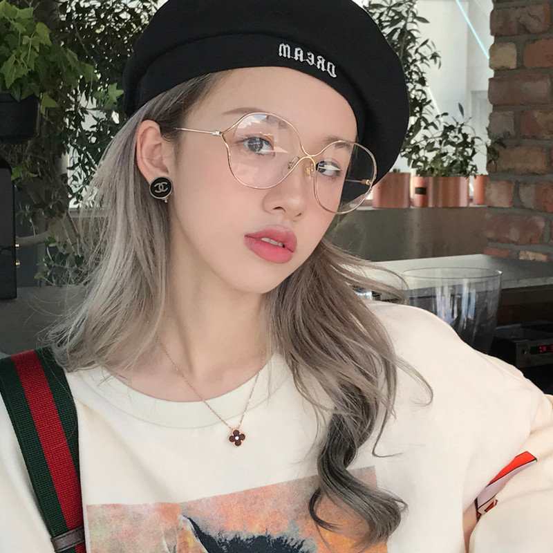 网红同款金丝边圆框女珍珠ins