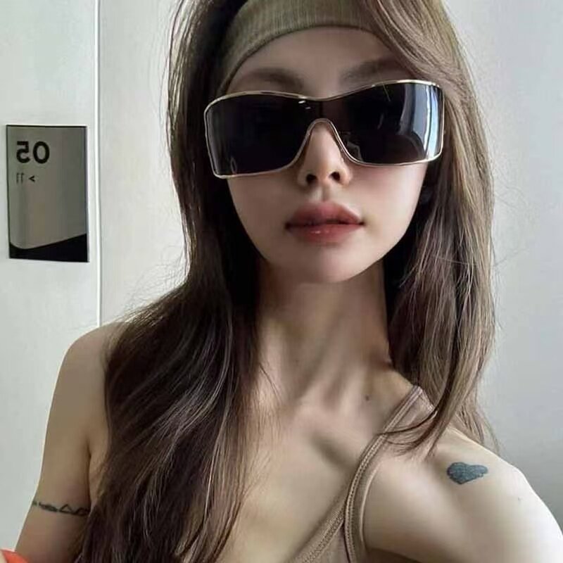 复古金属连体长方形时髦墨镜