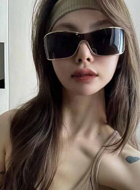复古金属连体长方形时髦高级感气质墨镜女款潮防风护目镜骑行镜男