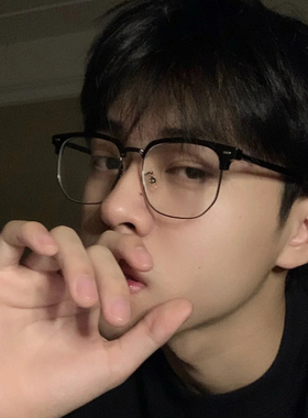 复古半框近视眼镜男士潮网红眉毛眼镜框镜架配有度数装饰超轻大脸