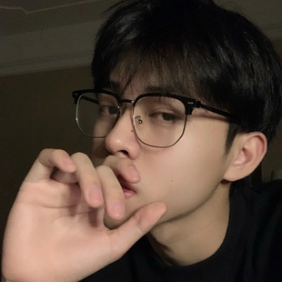 复古半框近视眼镜男士 饰超轻大脸 潮网红眉毛眼镜框镜架配有度数装