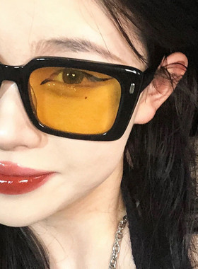 复古墨镜韩版潮茶黄色小红书网红款街拍防紫外线太阳镜男女显瘦脸