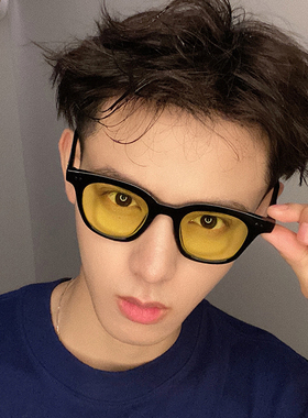 韩国明星太阳镜黄色复古街拍嘻哈