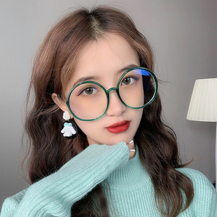 TR90记忆超轻黑框圆形超大框百搭大宽脸显瘦近视眼镜防蓝光护目镜